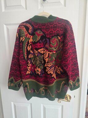 Arielle Gold/Red/Green Tapestry Knit Sweater XL